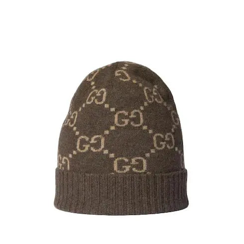 Bonnet Et Écharpe en jacquard de cachemire GG en Marron SneakStyle