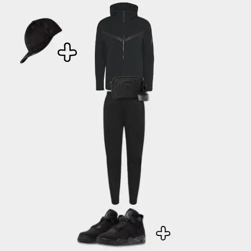 Outfit Tech Fleece Black + Casquette Offerte SneakStyle