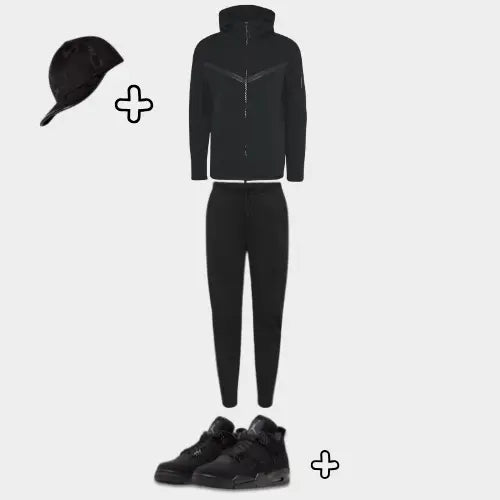 Outfit Tech Fleece Black + Casquette Offerte SneakStyle