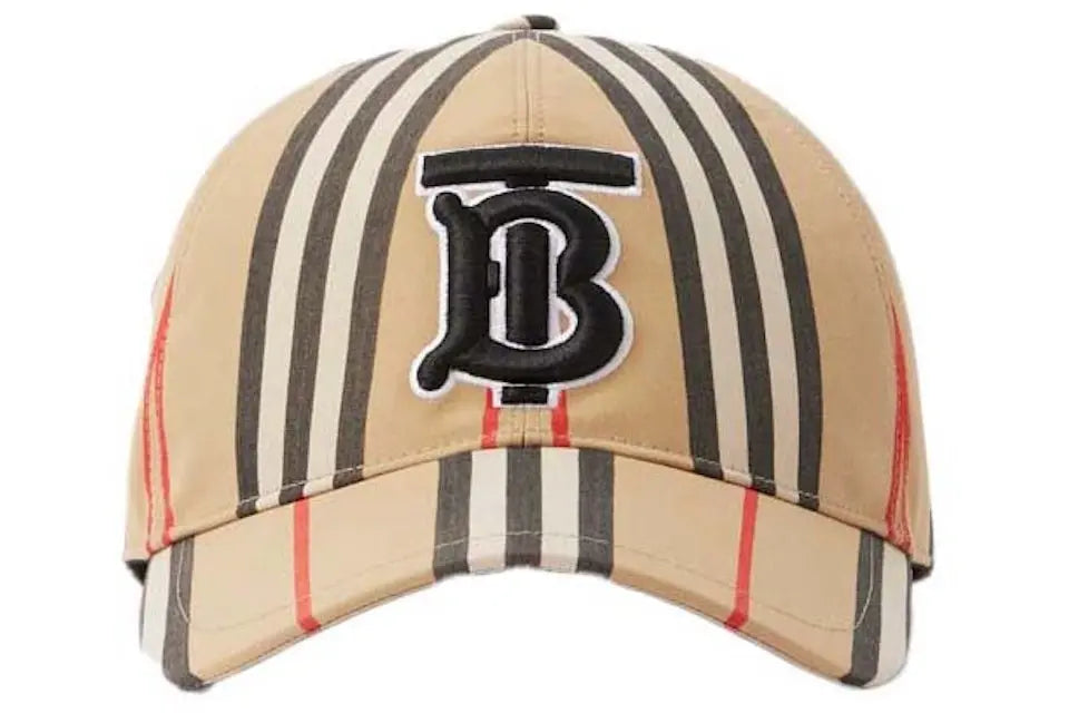Casquette de baseball coton carreaux traditionnels monogramme beige SneakStyle