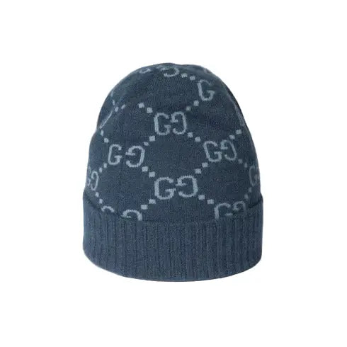 Bonnet Et Écharpe en jacquard de cachemire GG en Bleu Marine SneakStyle