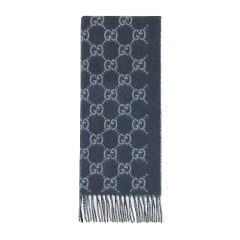 Bonnet Et Écharpe en jacquard de cachemire GG en Bleu Marine SneakStyle