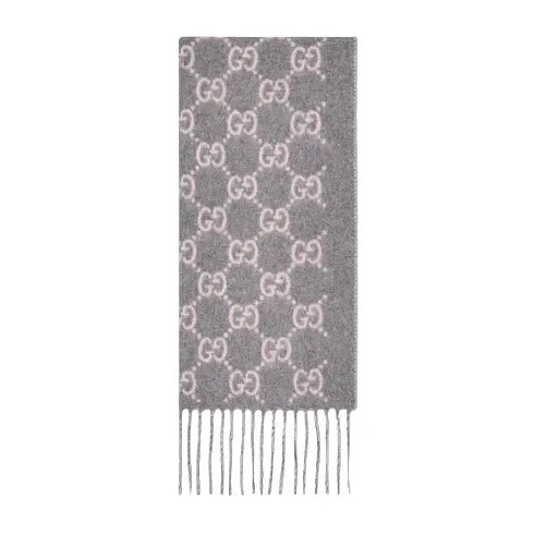 Bonnet Et Écharpe en jacquard de cachemire GG en Gris Claire SneakStyle