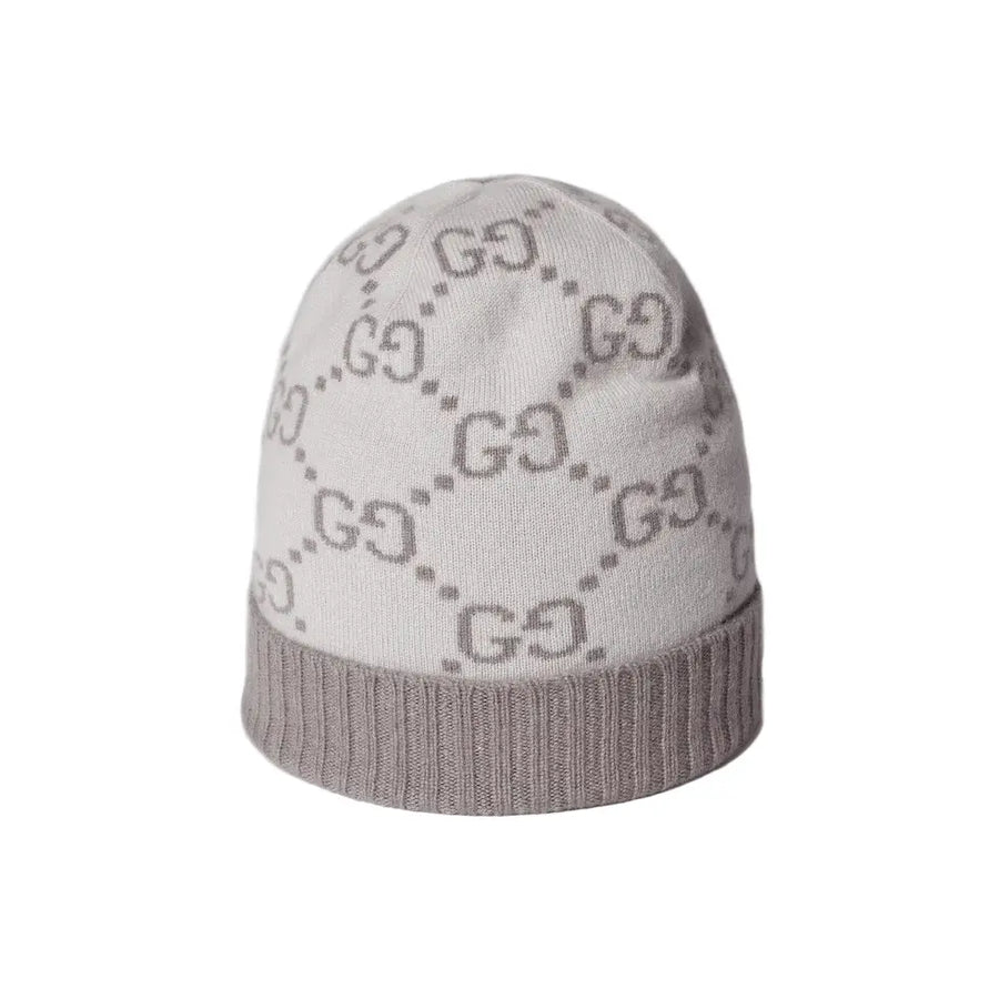 Bonnet Et Écharpe en jacquard de cachemire GG en Gris Claire SneakStyle
