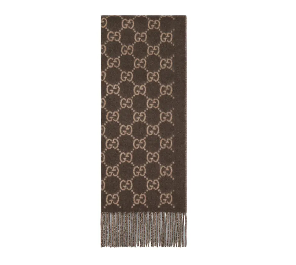 Bonnet Et Écharpe en jacquard de cachemire GG en Marron SneakStyle